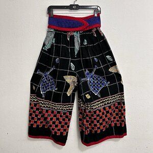 Jeanne Marc VTG 80s Wide Leg Pants Sz S Asian Artsy Colorful Art To Wear Kidcore